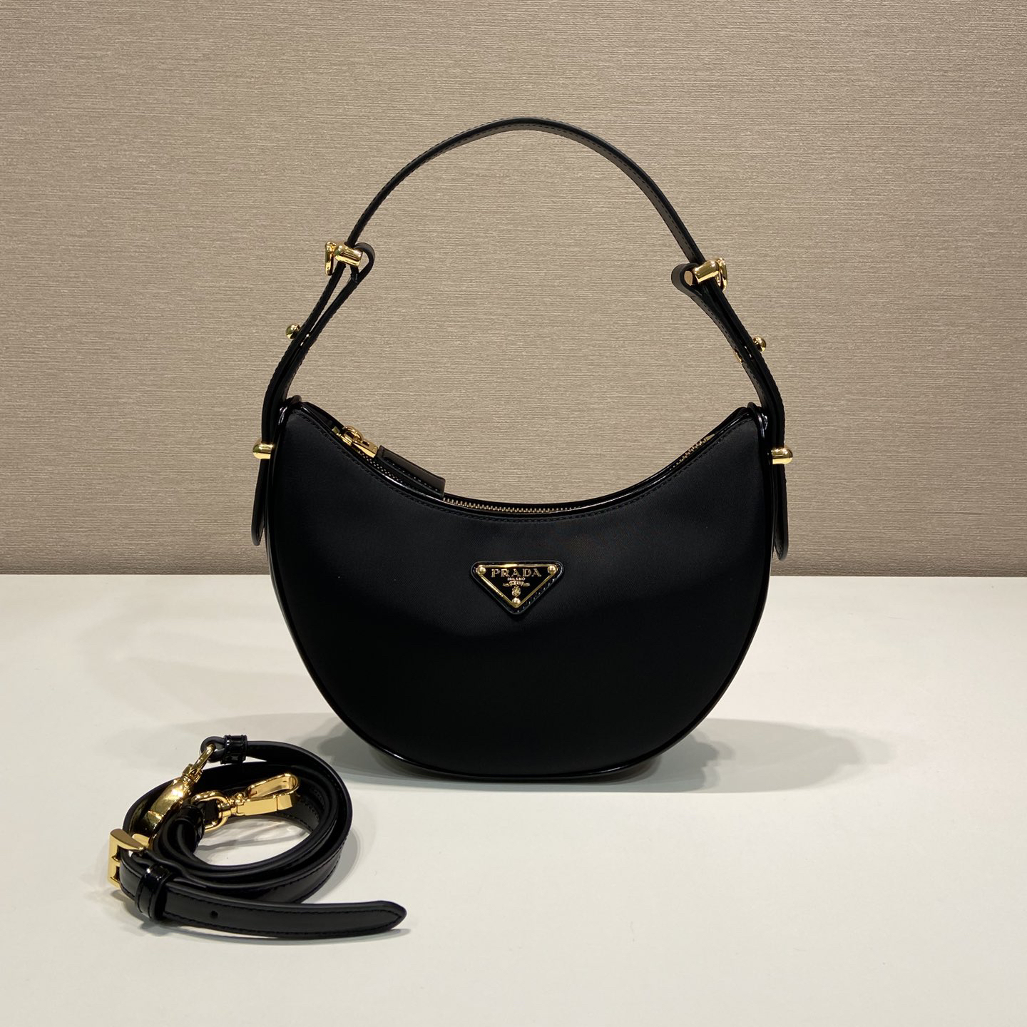 PRADA- Leather Underarm Handle Shoulder Moon Bag