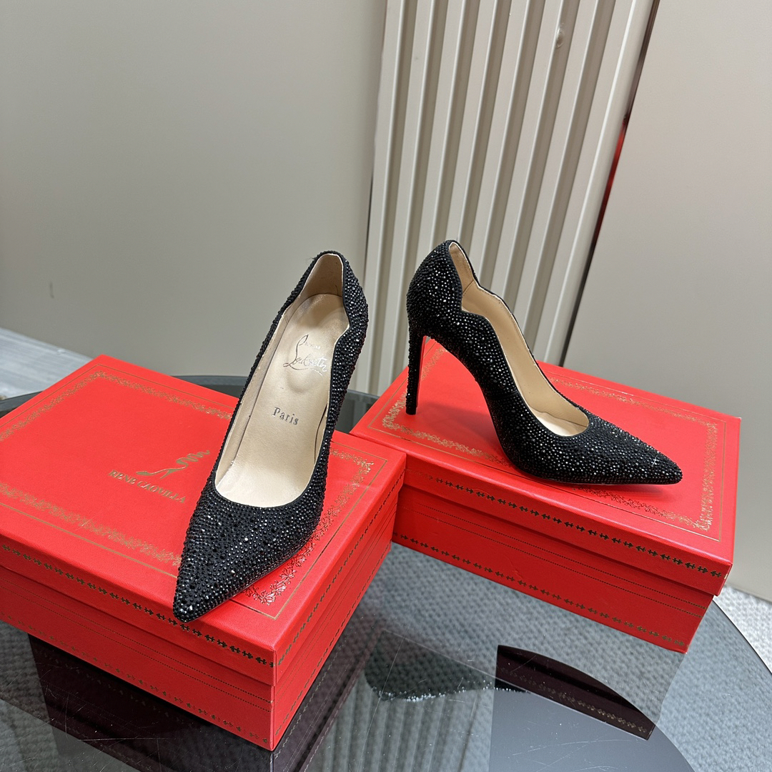 Christian Louboutin-Black full diamond inlaid Peugeot high heels