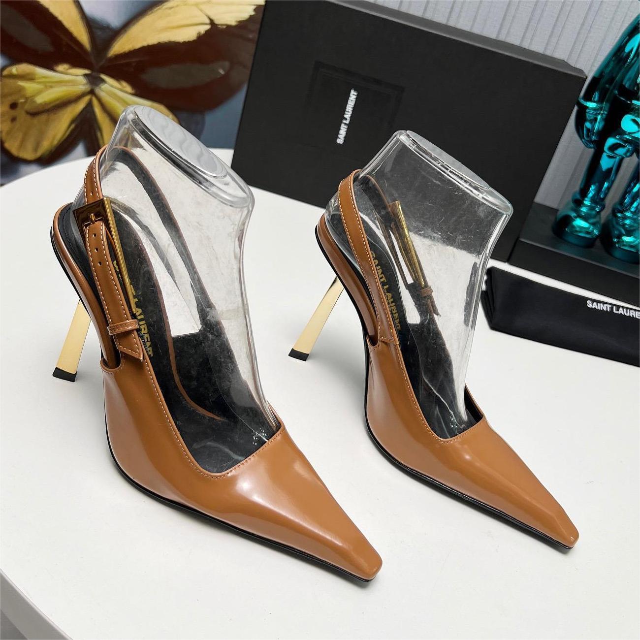 YSL -Exquisite pointed small gold bar high heels