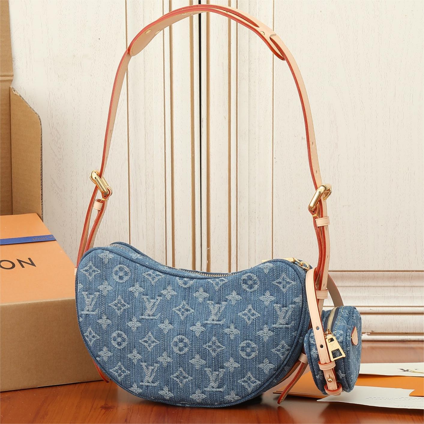 Lv-Croissant Medium Denim Handbag