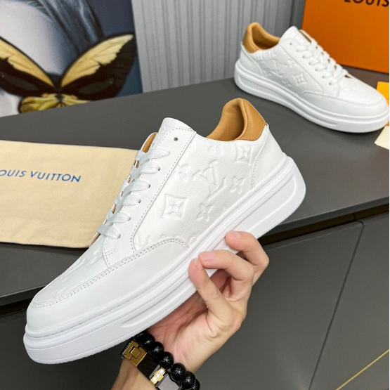 LV-Leather Embossed Sports White Shoes