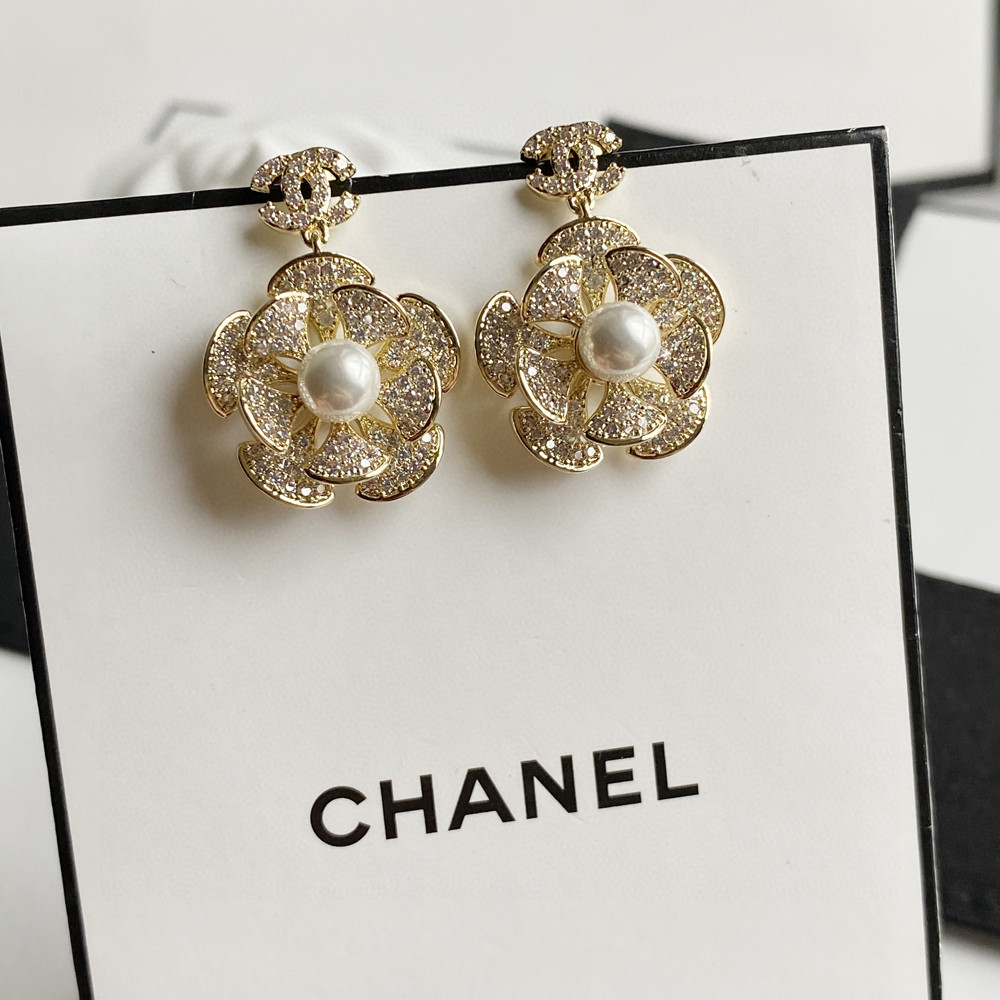 Chanel-Camellia studded pearl earrings