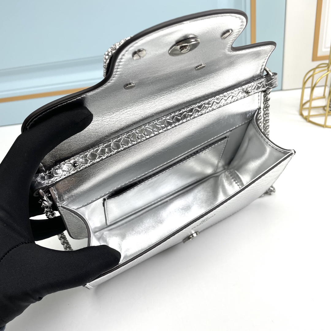 Valentino-Garavani MINI LOCÒ Snake patterned calf leather bag