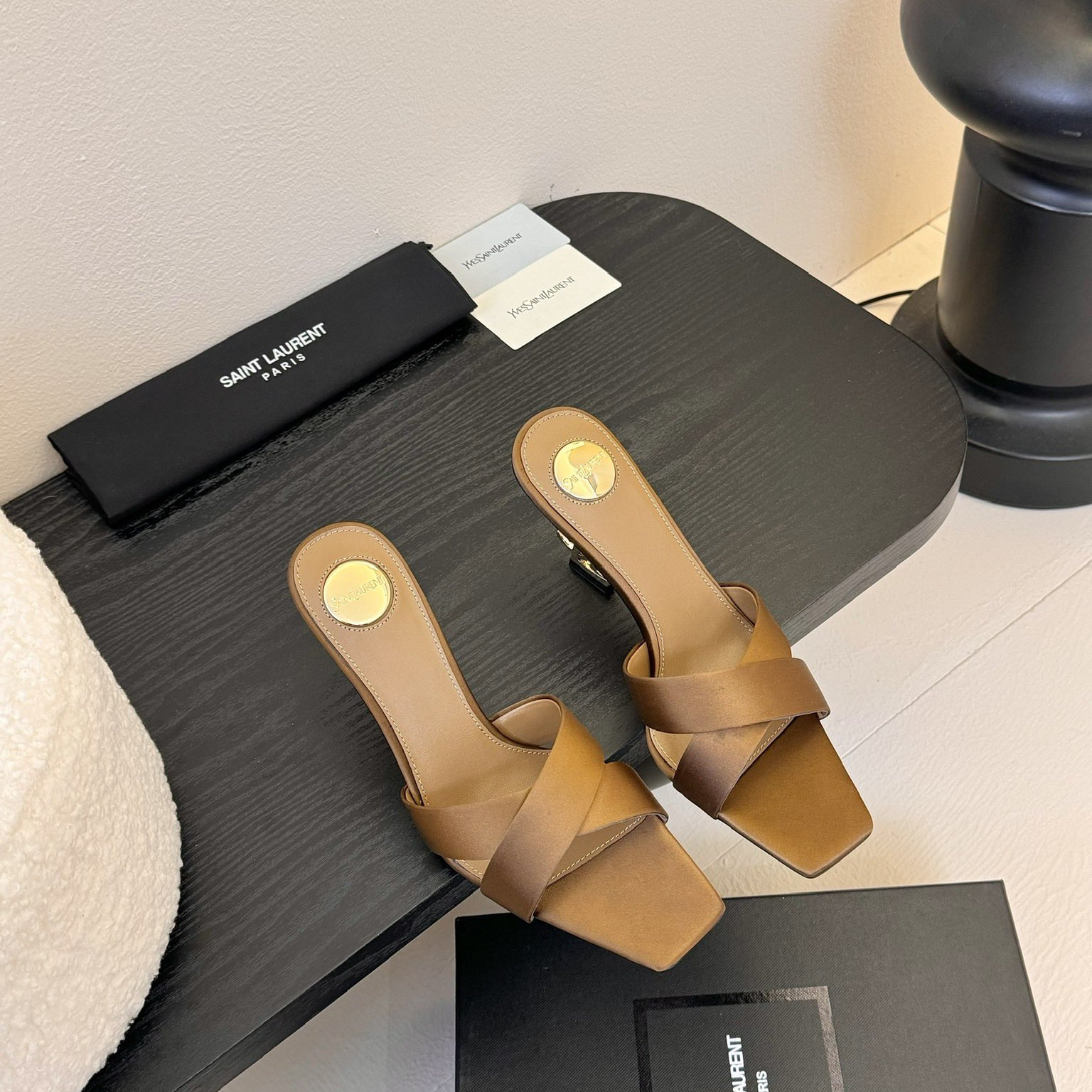 YSL-Cross woven silk high heels shoes