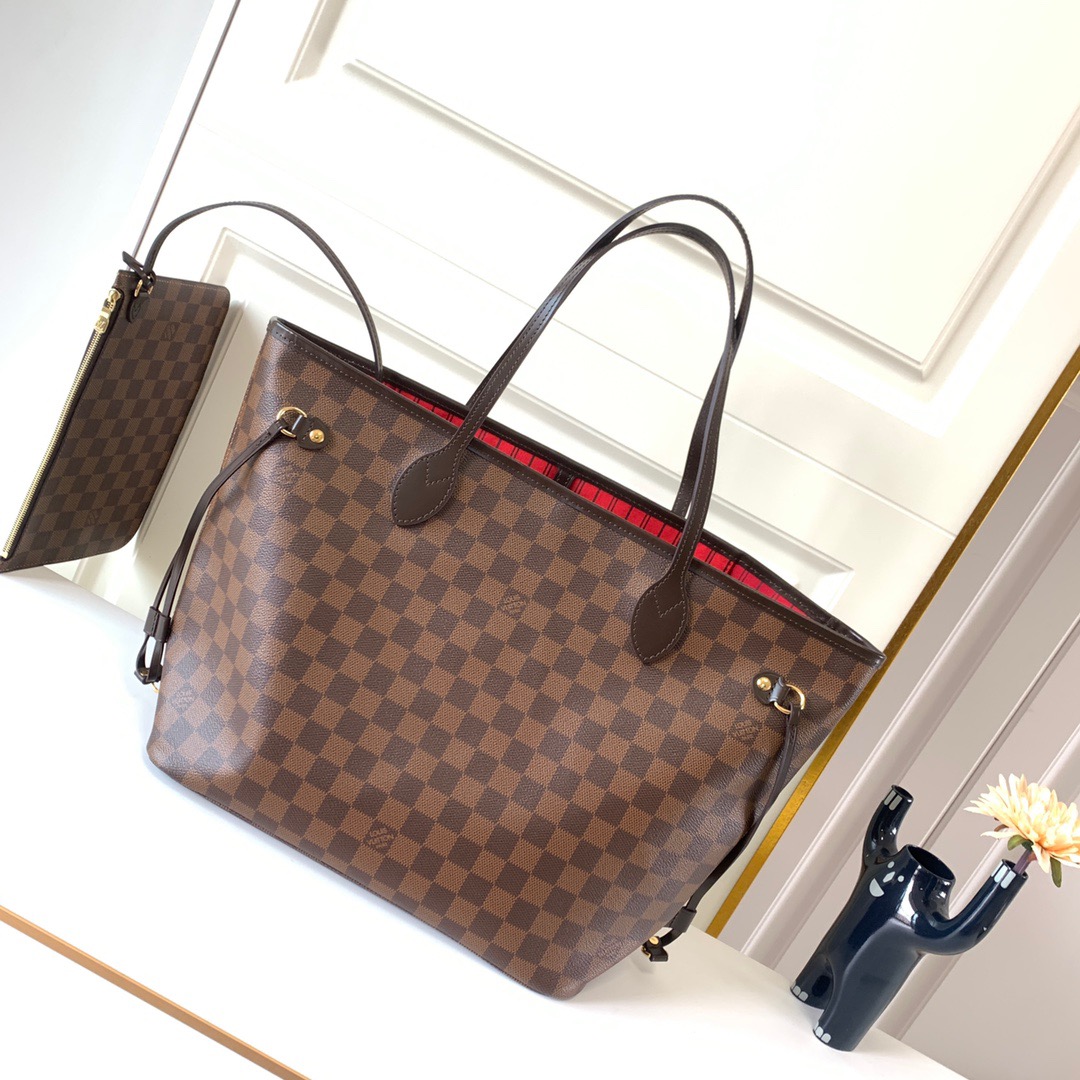 LV-neverfull classic medium coffee plaid handbag