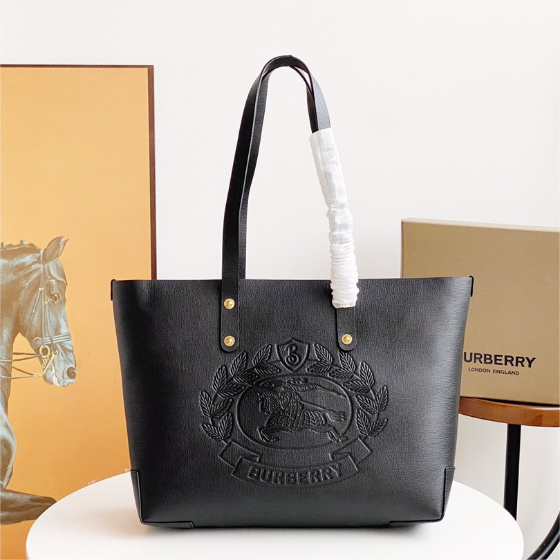 Burberry-Embossed badge leather tote bag