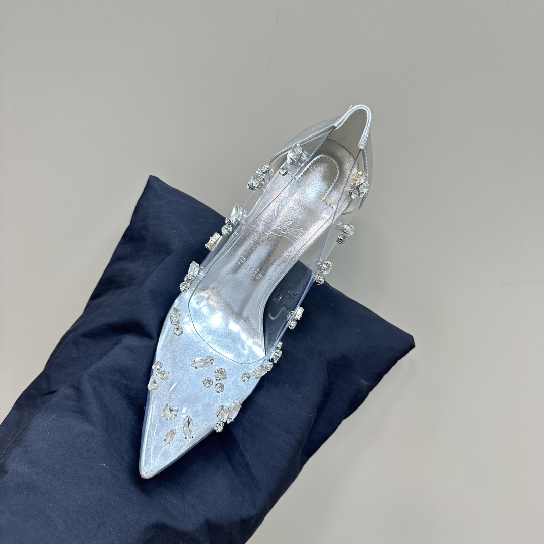 Christian Louboutin-Transparent PVC crystal diamond silver high heels
