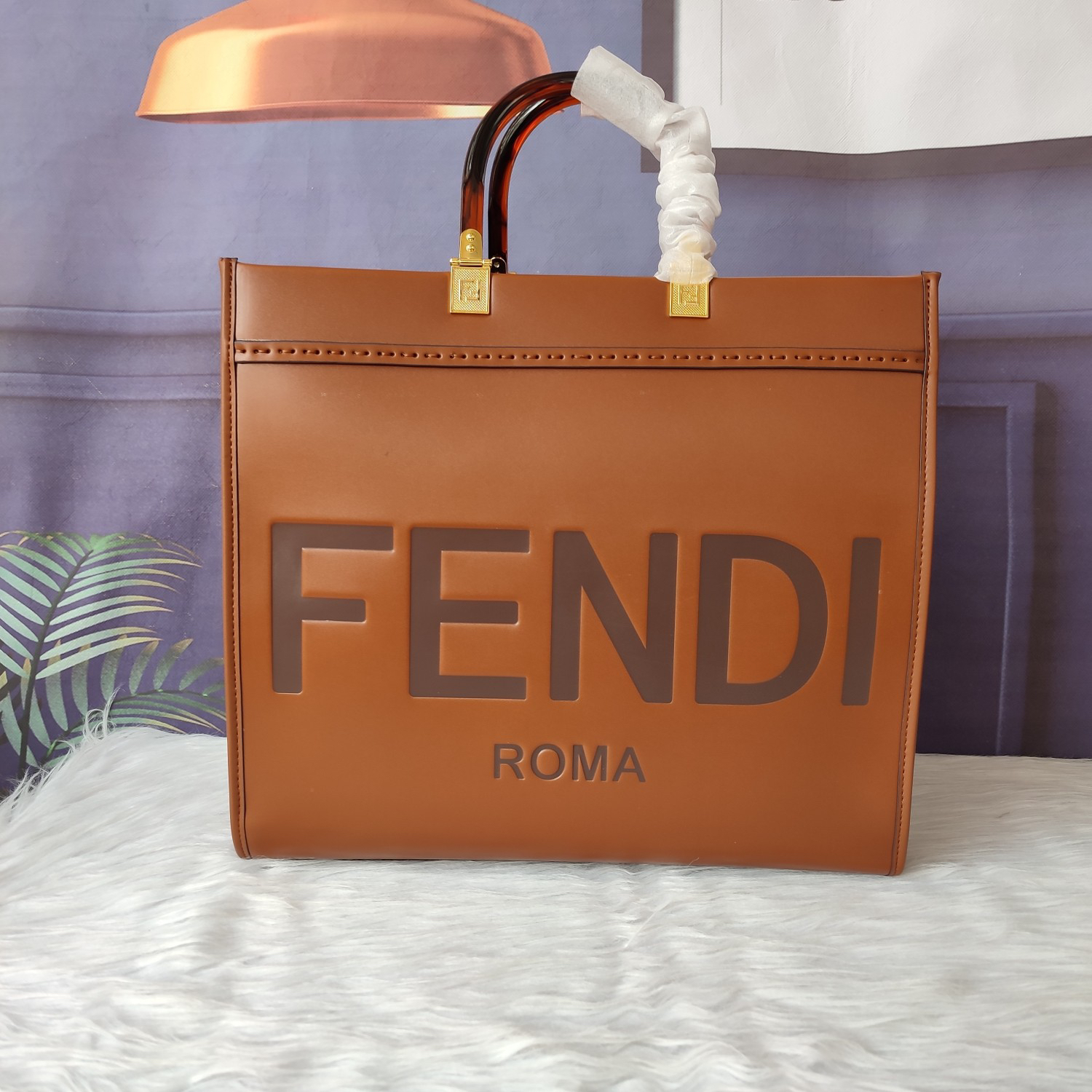 FENDI-Sunshine Medium Brown Leather Handbag