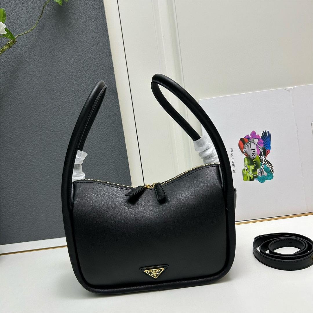 Prada-Soft grain imported calf leather bowling bag