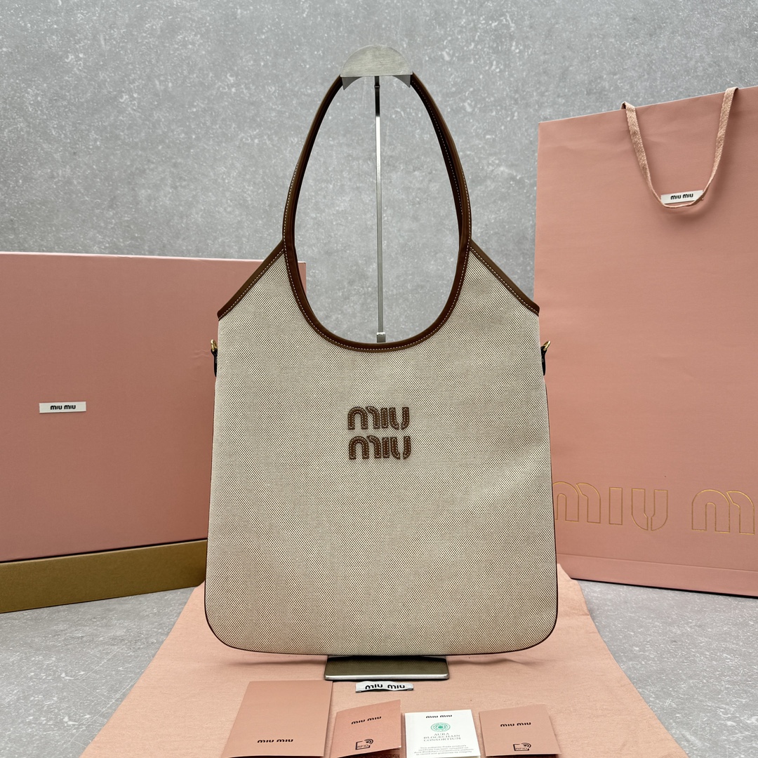 MIU MIU-Canvas Brown Hobo Underarm Bag