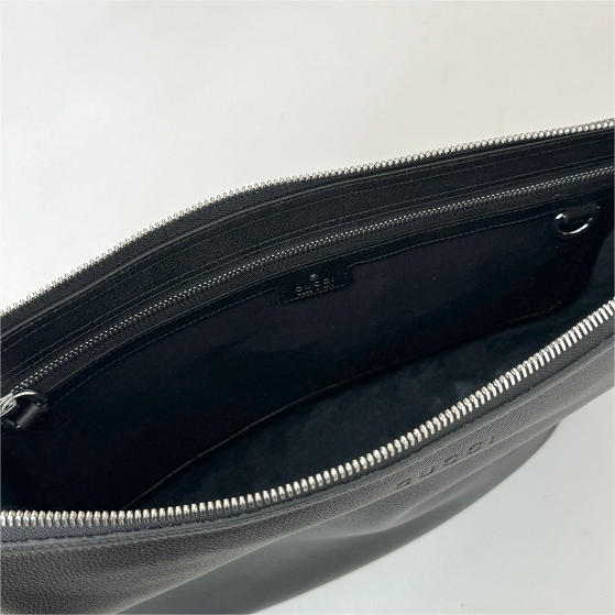 GUCCI-Single Shoulder Crossbody Black Grain High-Quality Soft Leather bag