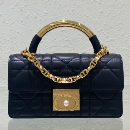 DIOR-Ange Sheepskin Metal Hand Chain Rattan Plaid Mini Style bag