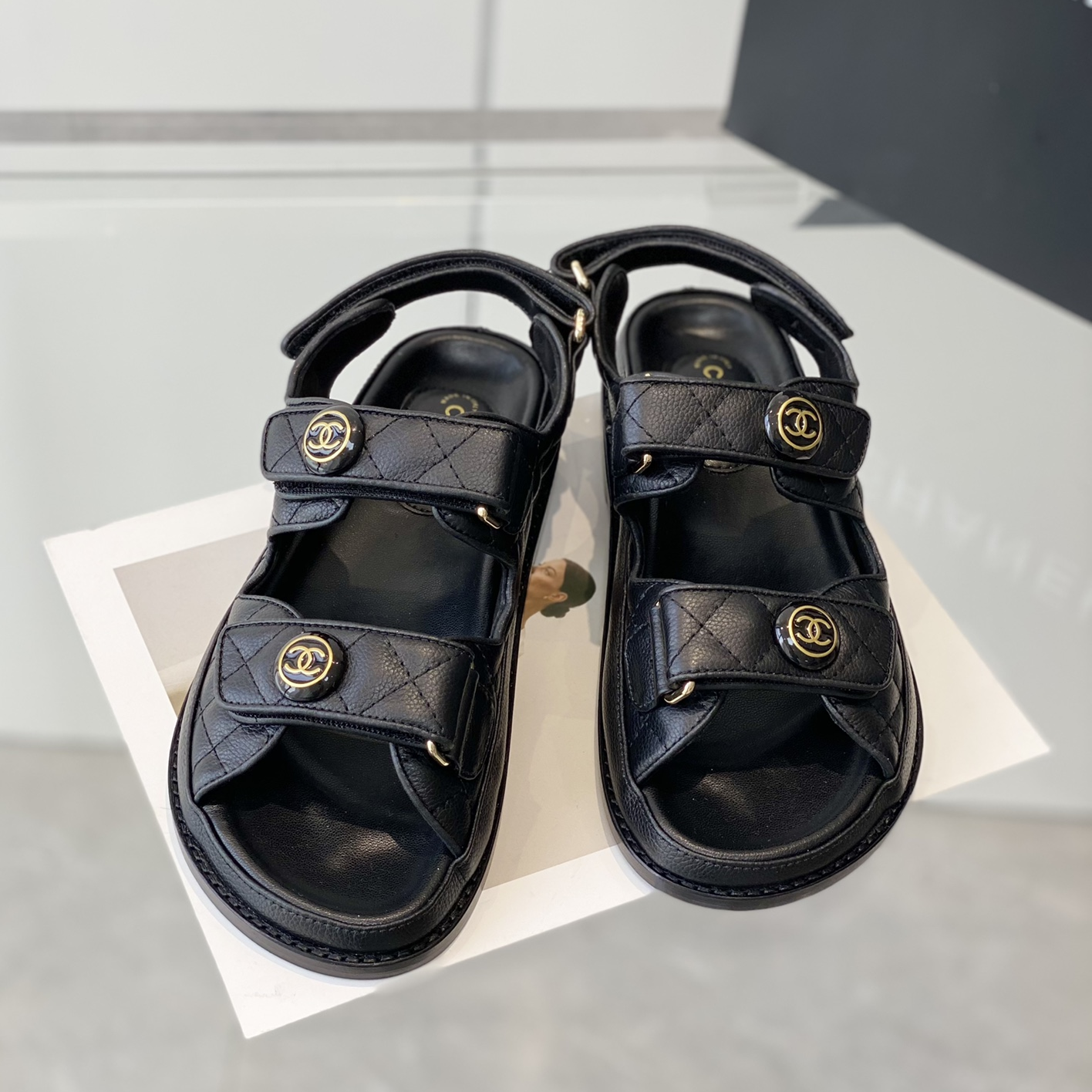 Chanel-Black Flat Beach Sandals