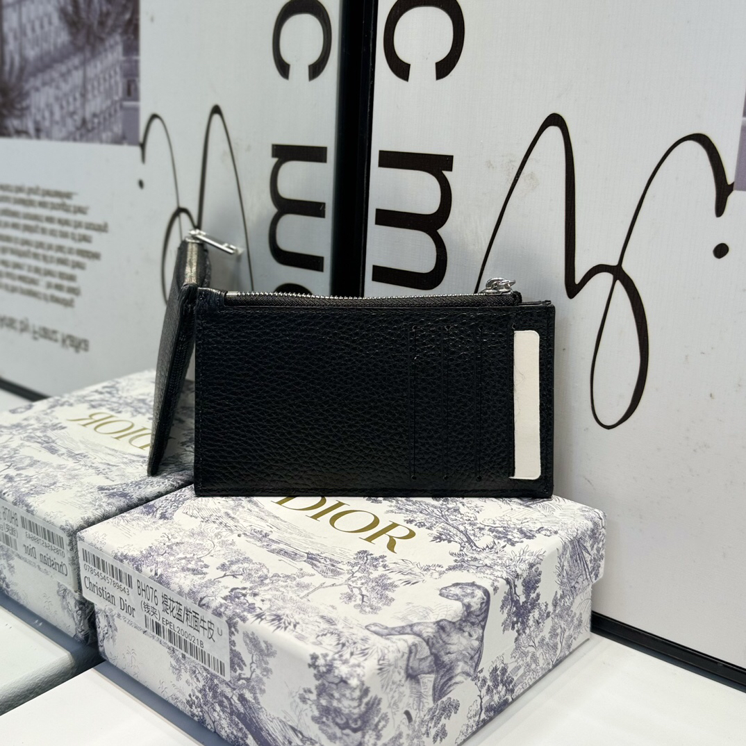 Dior-Black Cowhide Oblique Printed Zipper Clip