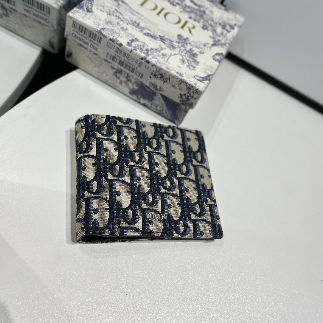 Dior-Blue jacquard fabric men's short wallet