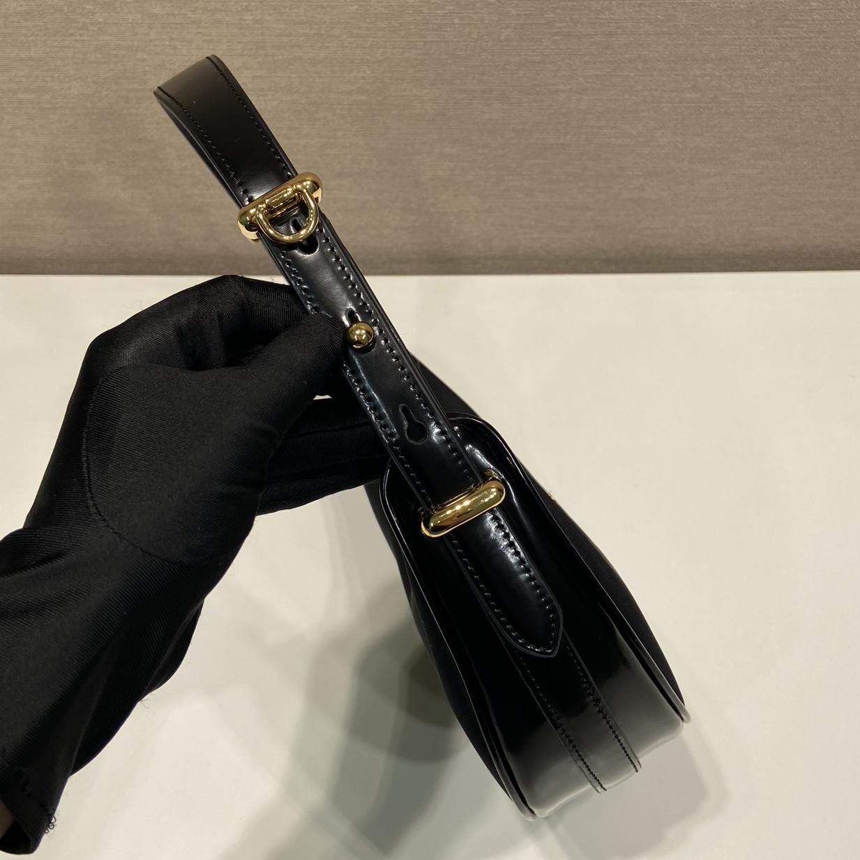 PRADA- Leather Underarm Handle Shoulder Moon Bag