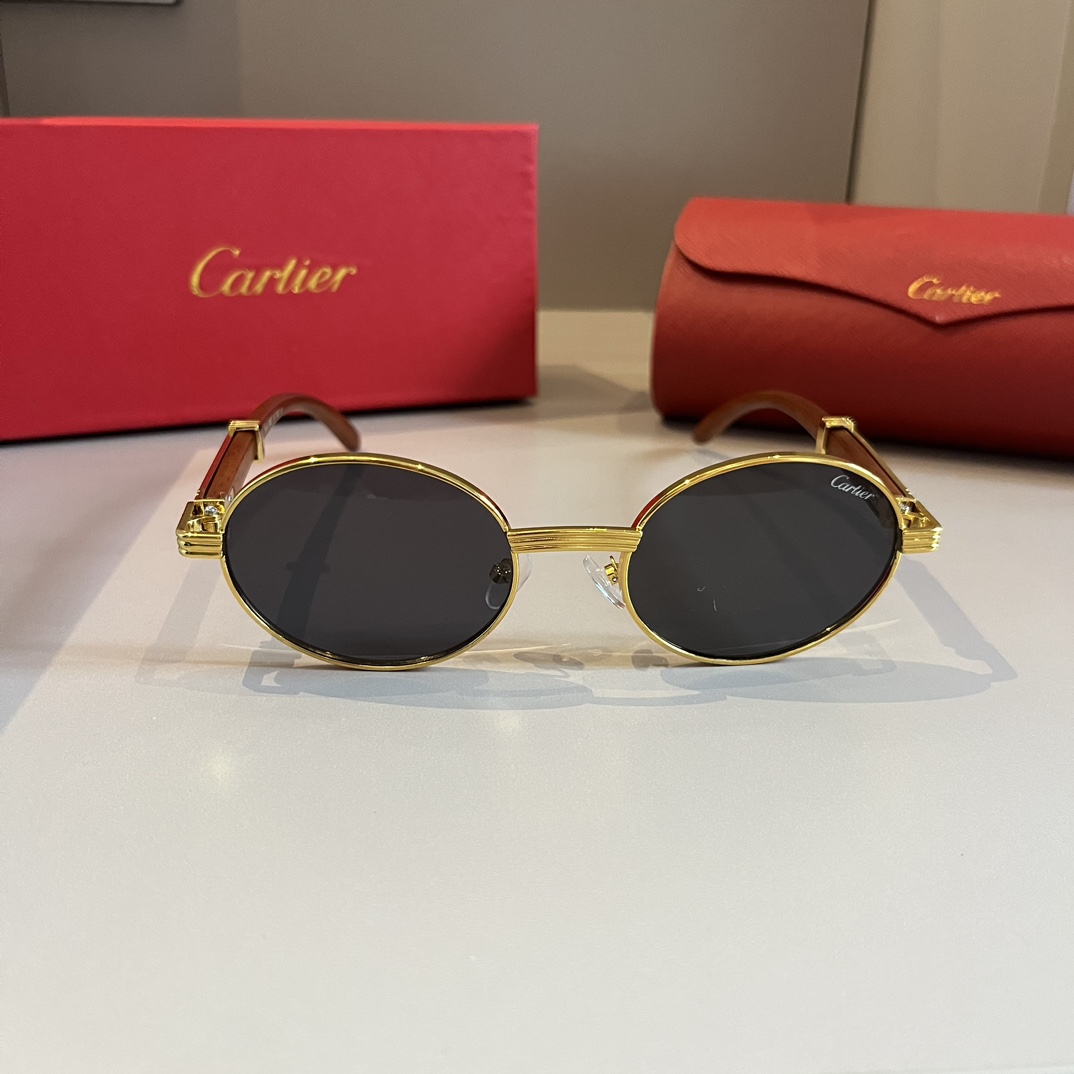 Cartier-2024 new metal material small round frame sunglasses