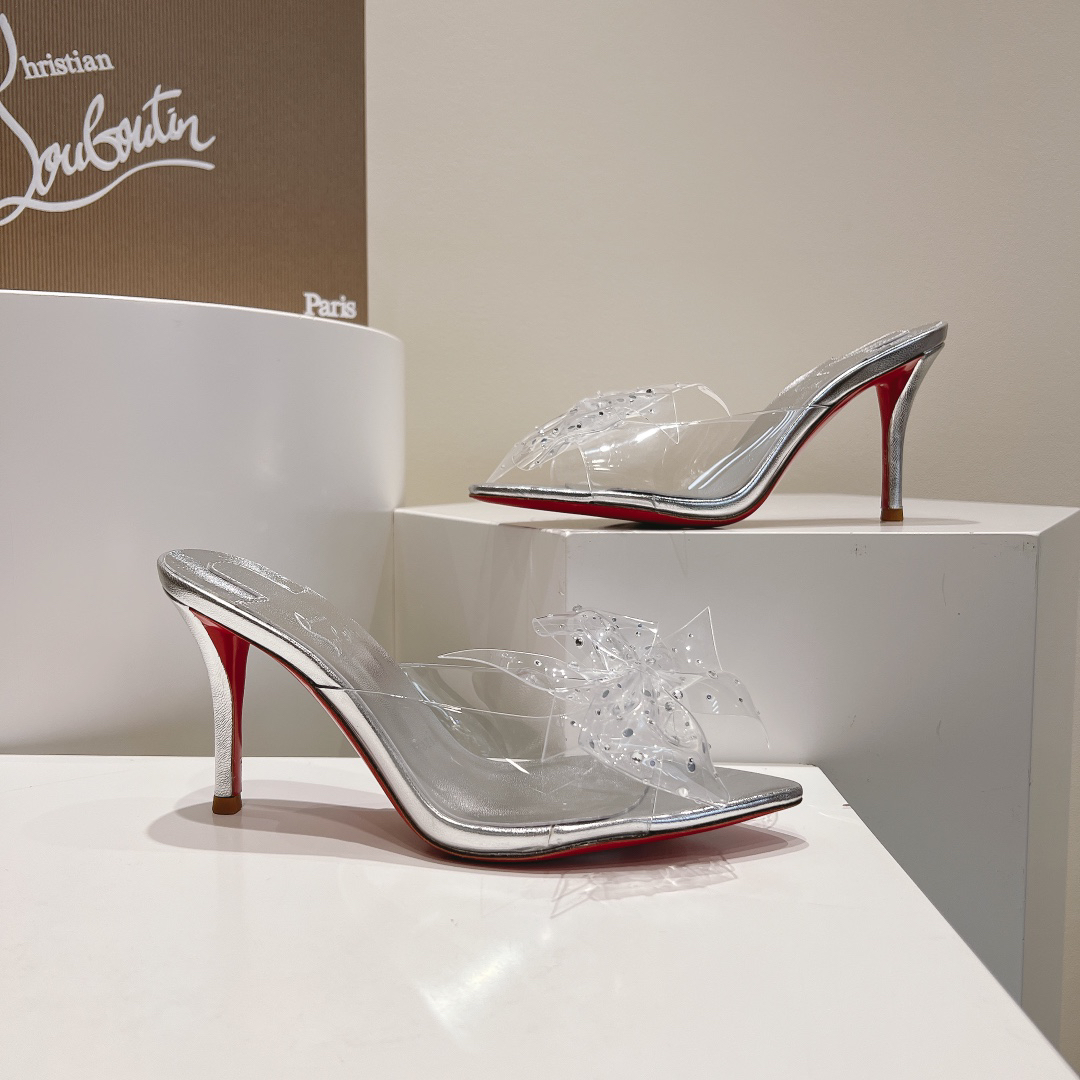 Christian Louboutin-Transparent bow high-heeled sandals