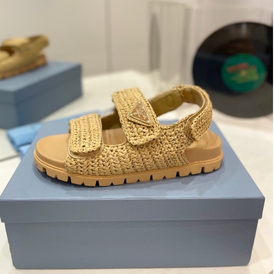 Prada-Woven Straw Woven Thick Soled Slippers