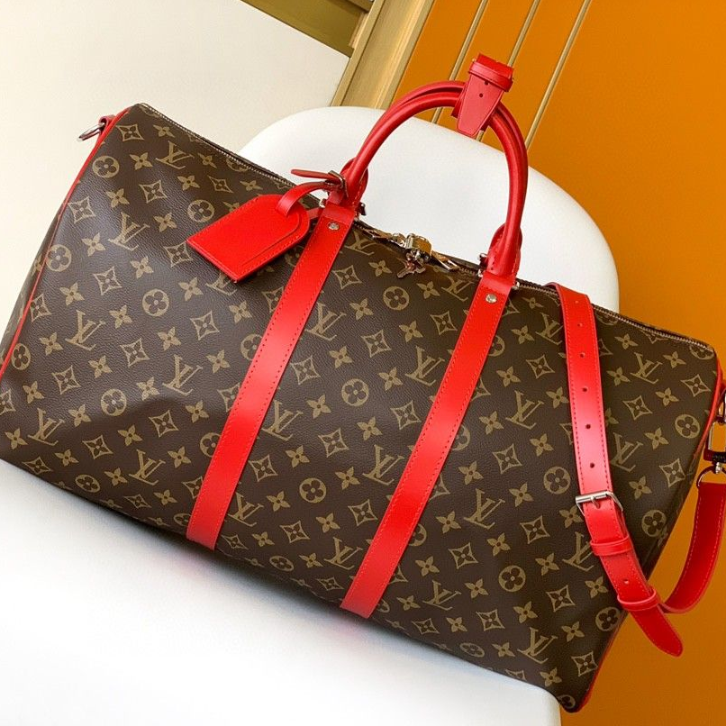 LV - keepall Bandoulière 50 Coated Canvas and Cowhide Leather Handbag Shoulder Crossbody Bag