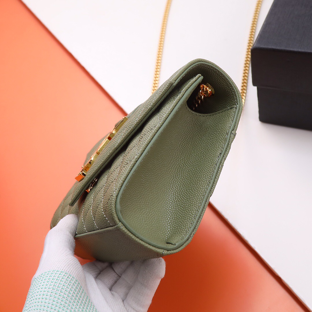 YSL-Envelope Small Grain Embossed Quilted Leather Envelope Bag