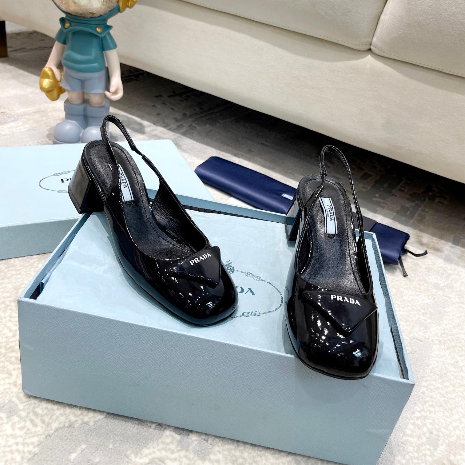 Prada-Classic triangle logo loafers, high heels