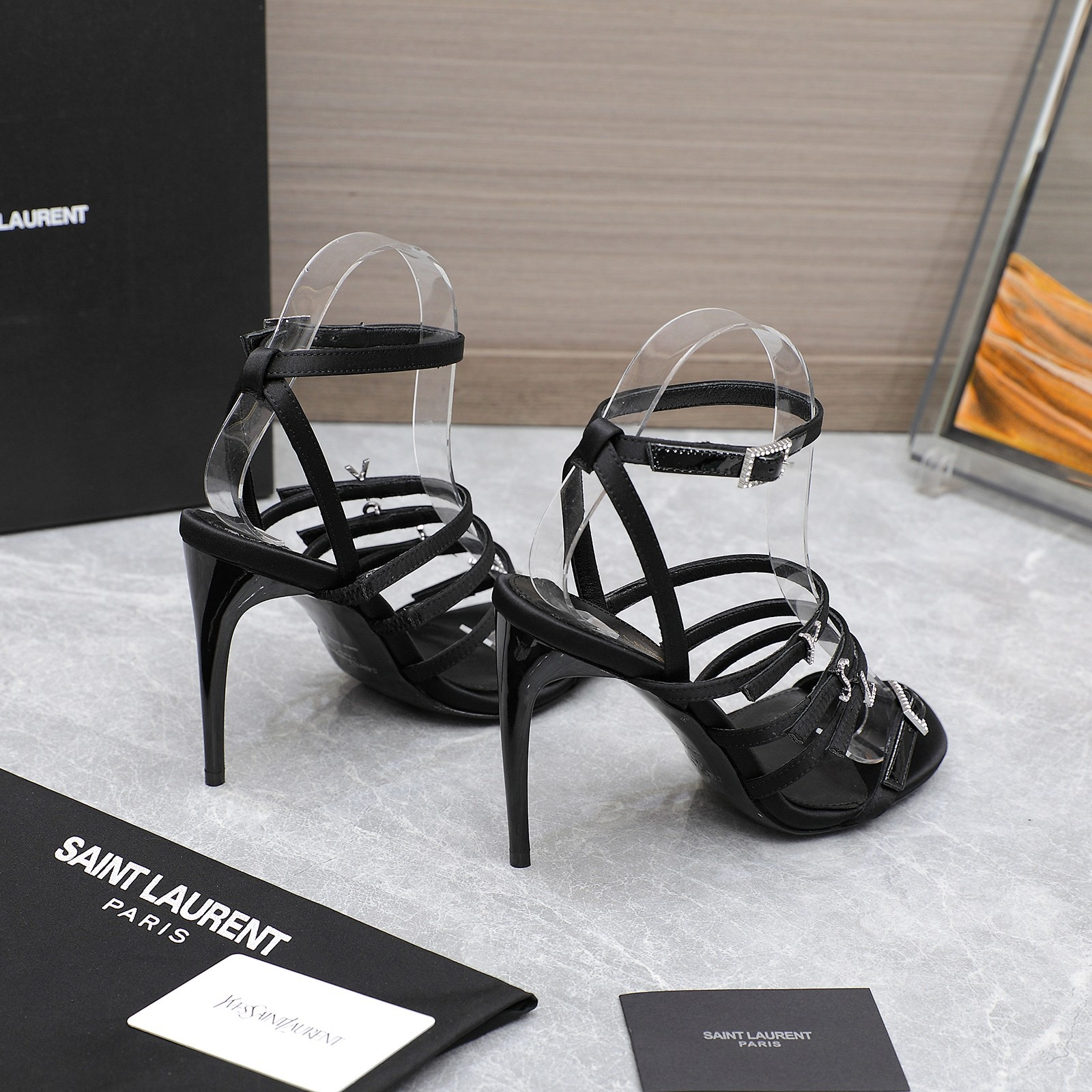 YSL-Diamond Buckle High Heeled Sandals