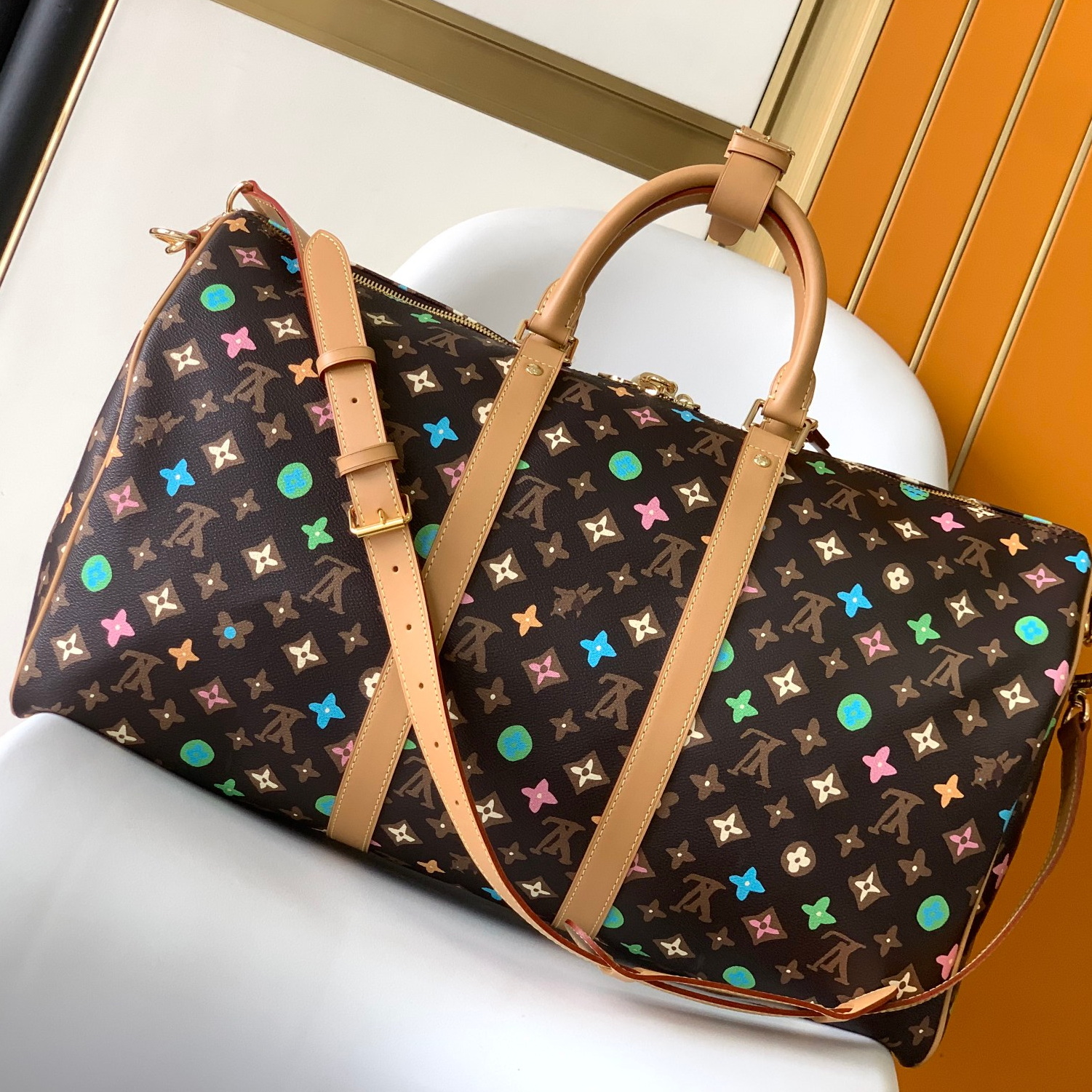 LV -Keepall 50 BROWN Leather Travel Bag