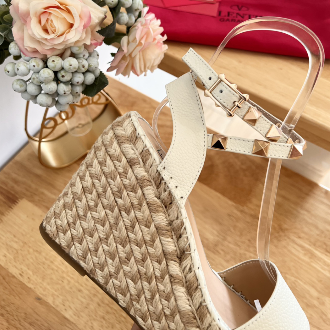 Valentino Garavani-pebbled leather lace-up wedge sandals