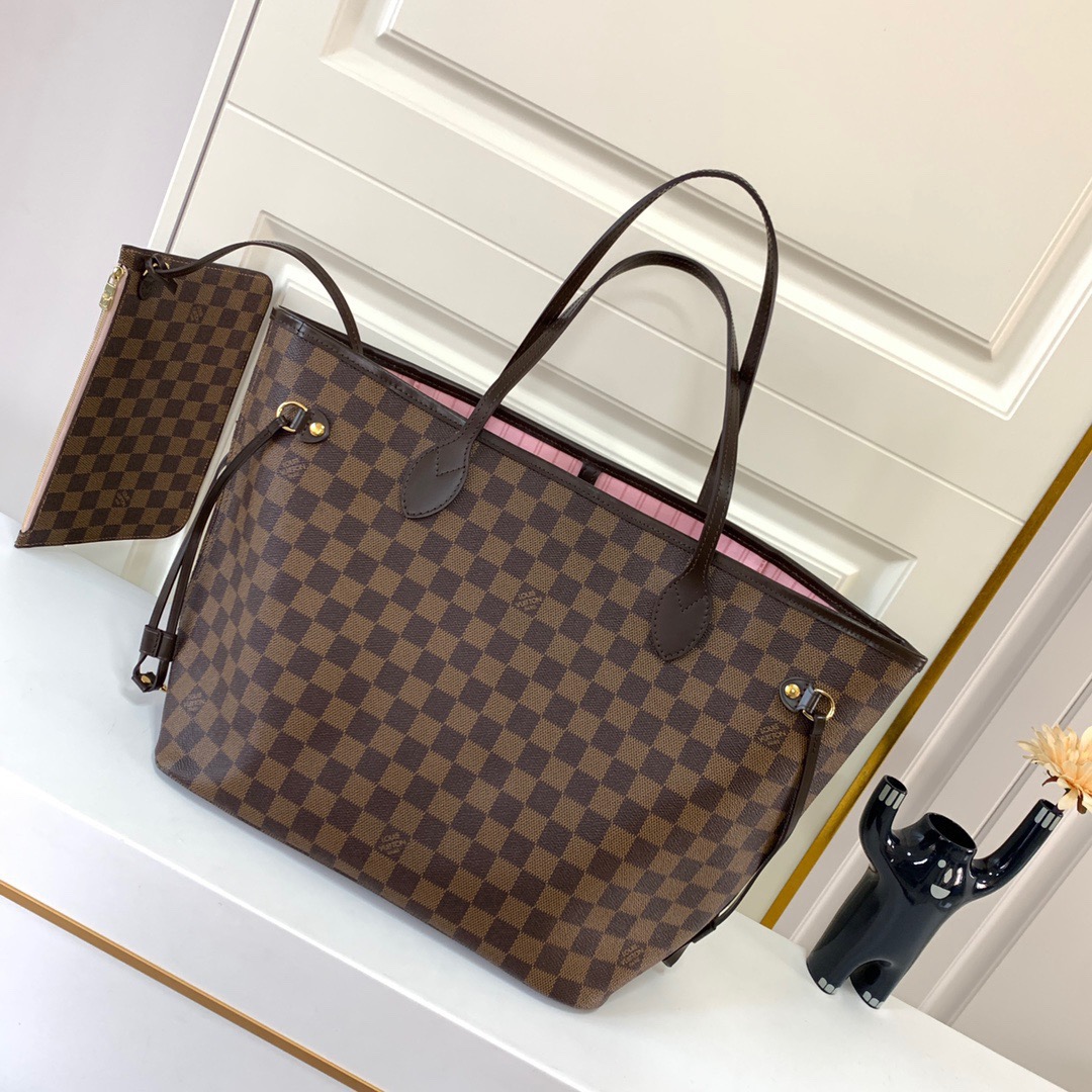 LV-neverfull classic medium coffee plaid handbag