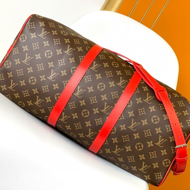 LV - keepall Bandoulière 50 Coated Canvas and Cowhide Leather Handbag Shoulder Crossbody Bag