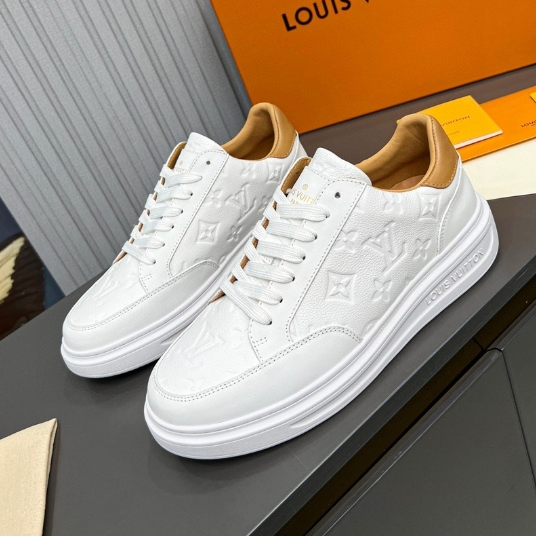 LV-Leather Embossed Sports White Shoes