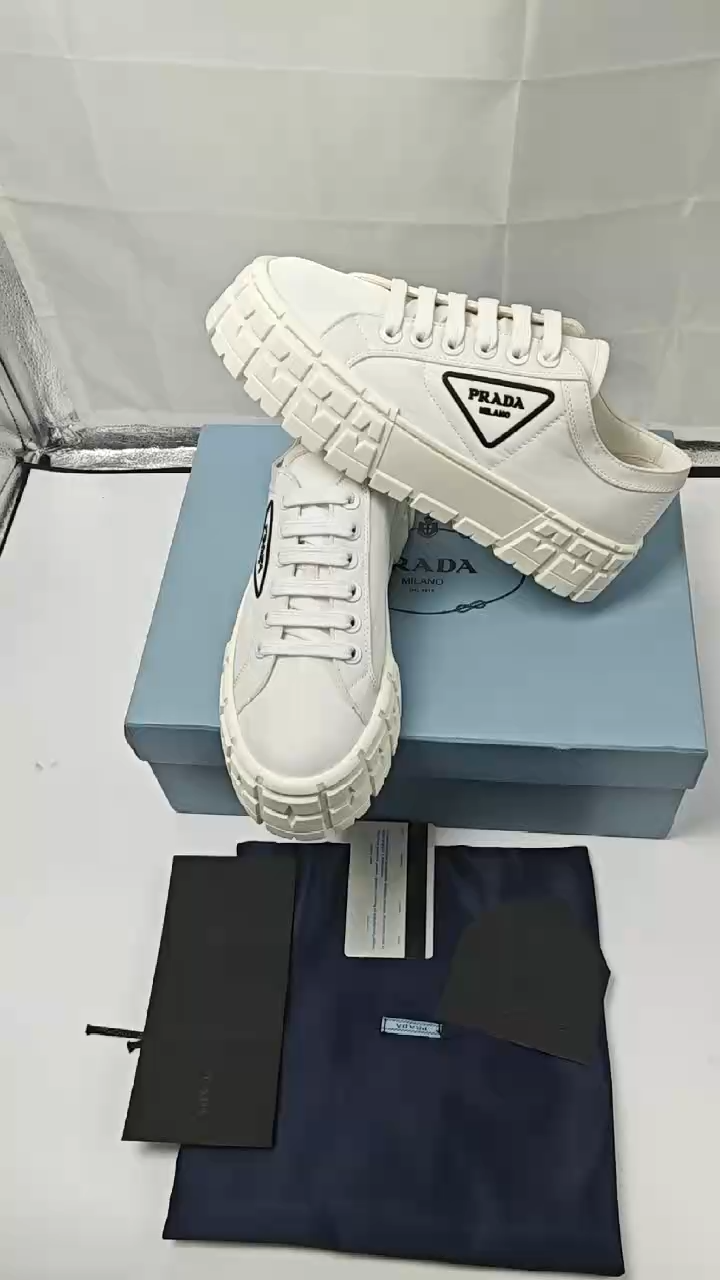 PRADA - Wheel Double Low White Sneakers for Women