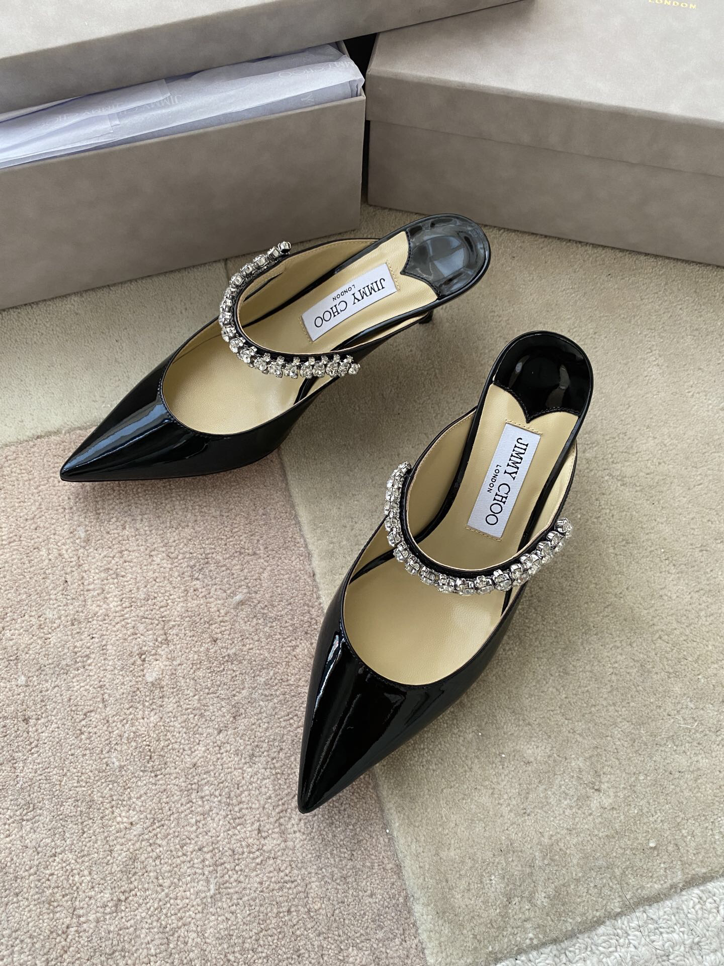 Jimmy Choo - Bing Pointed Toe Slip-On Slippers for Women (Black)