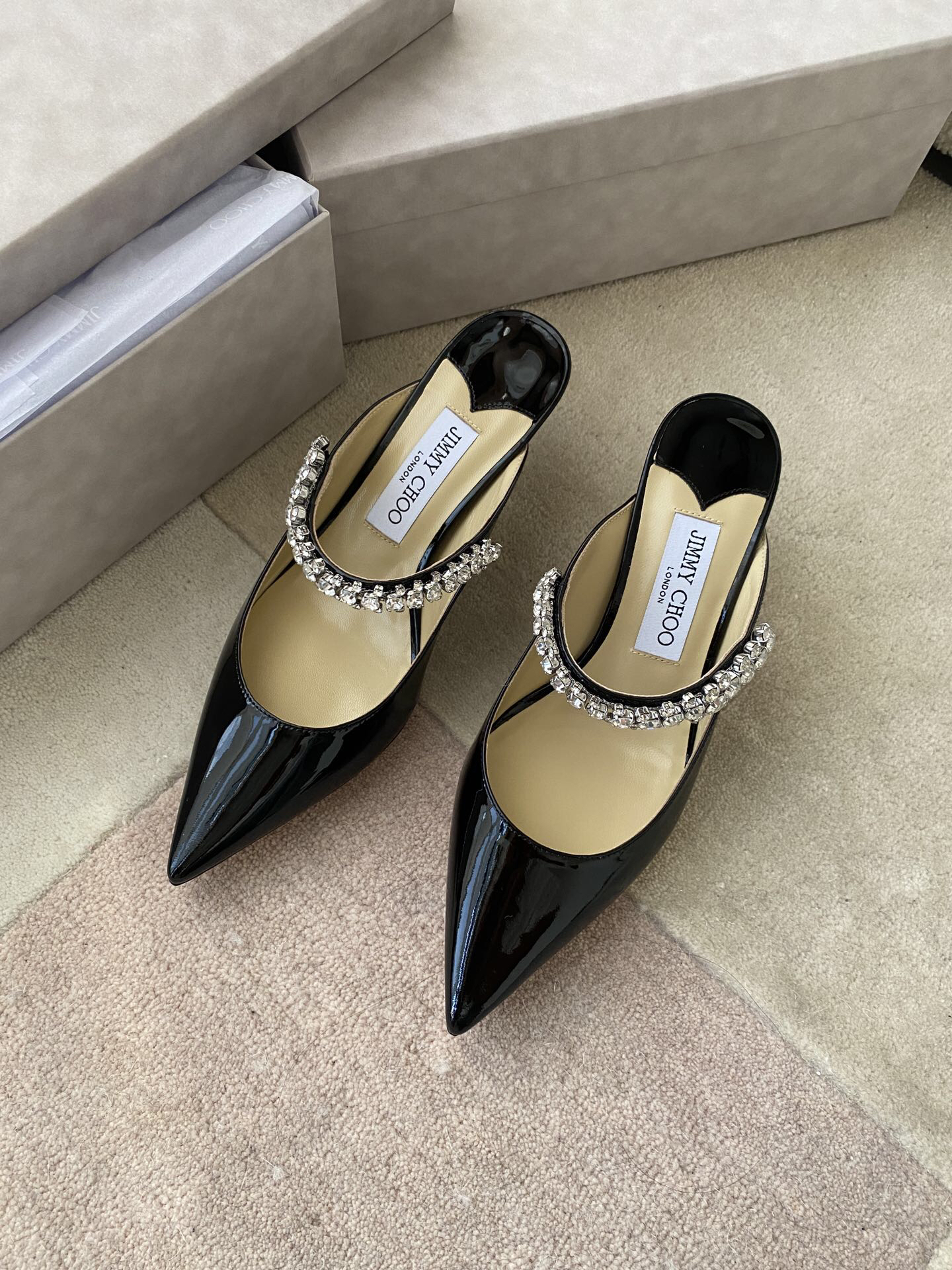 Jimmy Choo - Bing Pointed Toe Slip-On Slippers for Women (Black)