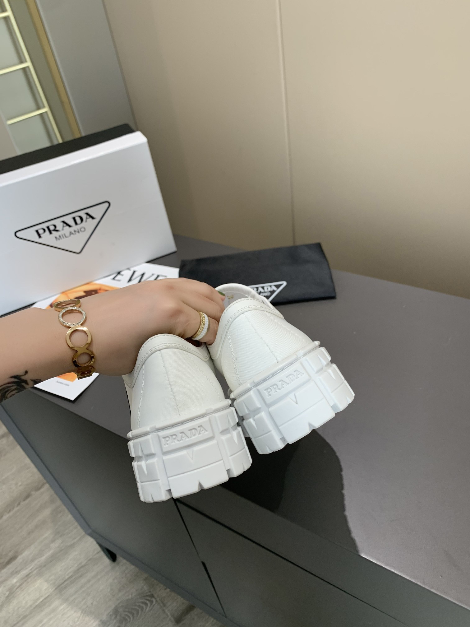 PRADA - Wheel Double Low White Sneakers for Women