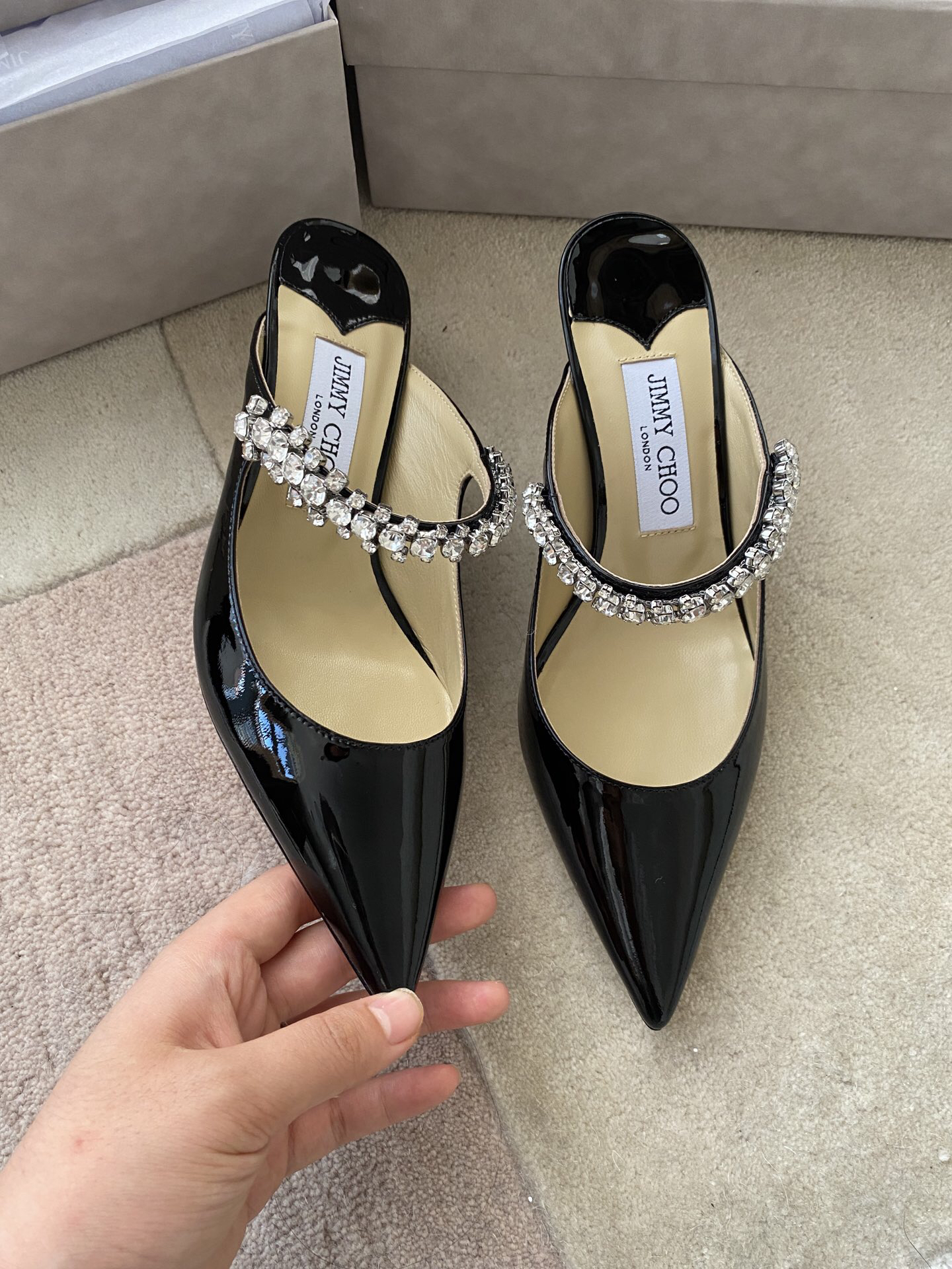 Jimmy Choo - Bing Pointed Toe Slip-On Slippers for Women (Black)