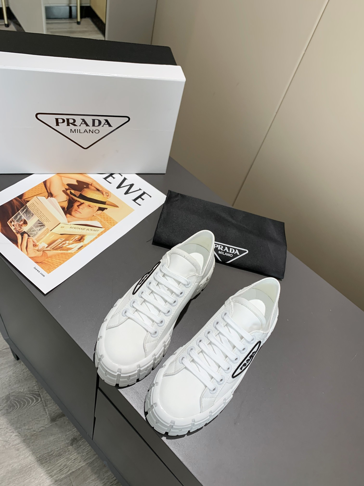 PRADA - Wheel Double Low White Sneakers for Women