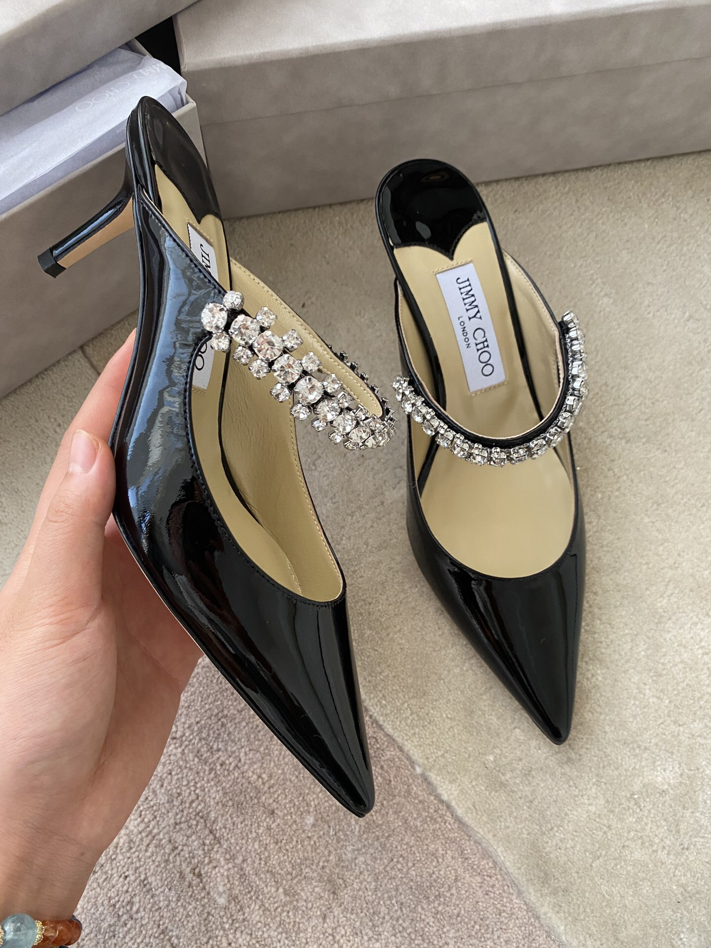 Jimmy Choo - Bing Pointed Toe Slip-On Slippers for Women (Black)