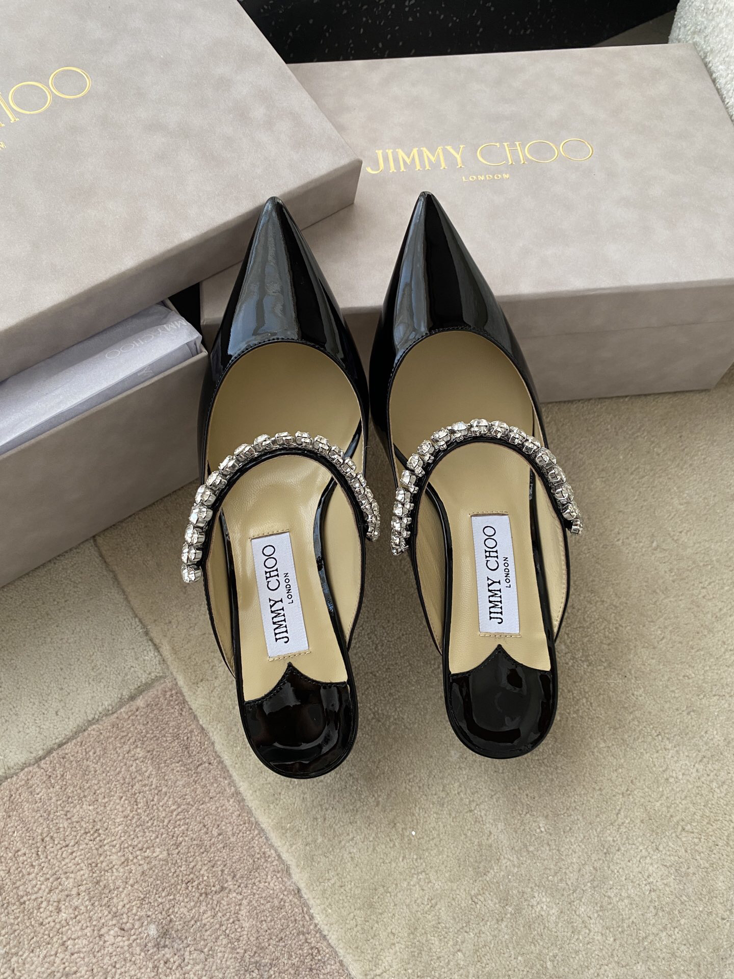 Jimmy Choo - Bing Pointed Toe Slip-On Slippers for Women (Black)