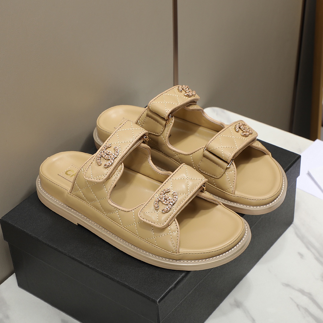 CHANEL Leather Slippers Women Brown