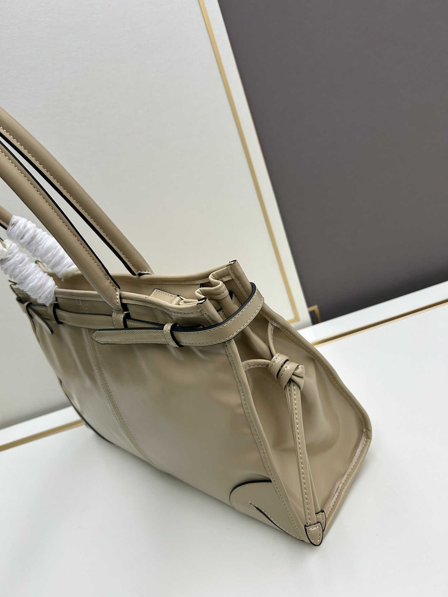 PRADA - Soft Lux Soft Leather Shoulder Crossbody Handbag Stone Grey