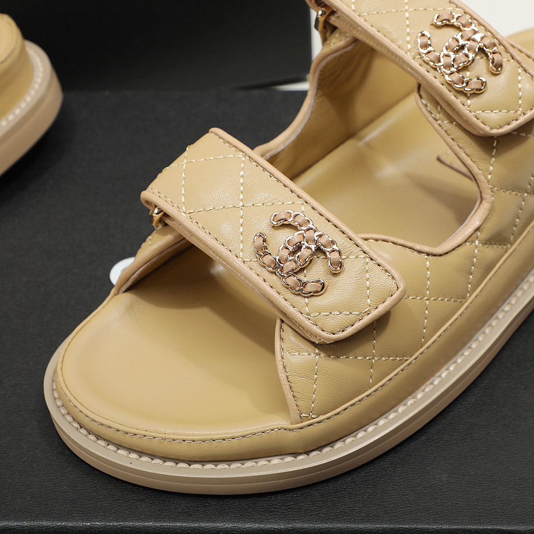 CHANEL Leather Slippers Women Brown