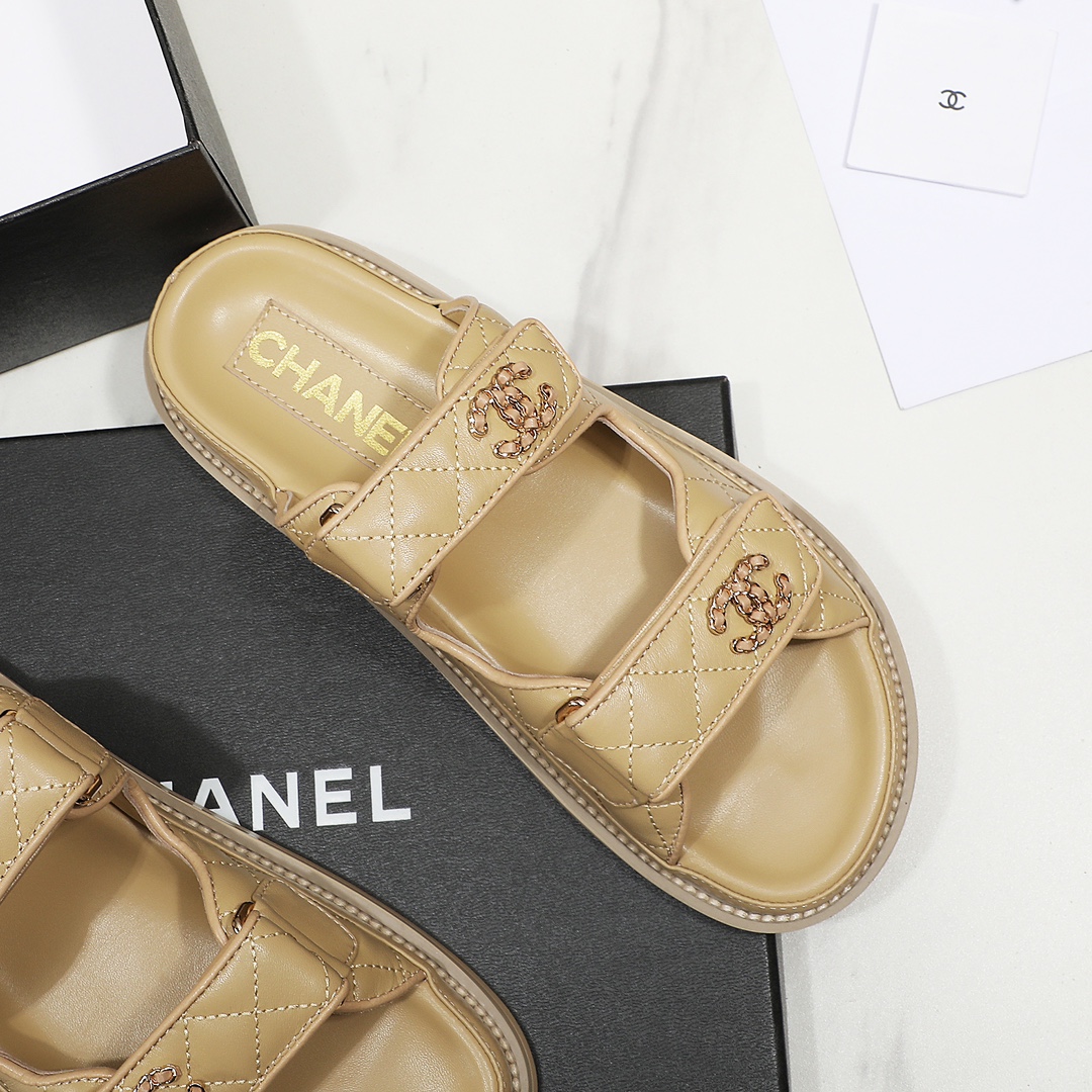 CHANEL Leather Slippers Women Brown