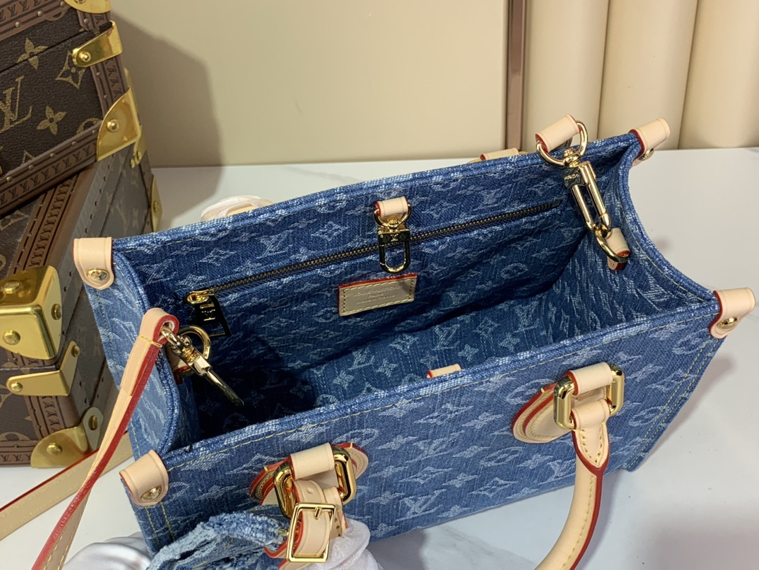 LOUIS VUITTON - LV ONTHEGO PM Blue denim Shoulder Crossbody Handbag blue