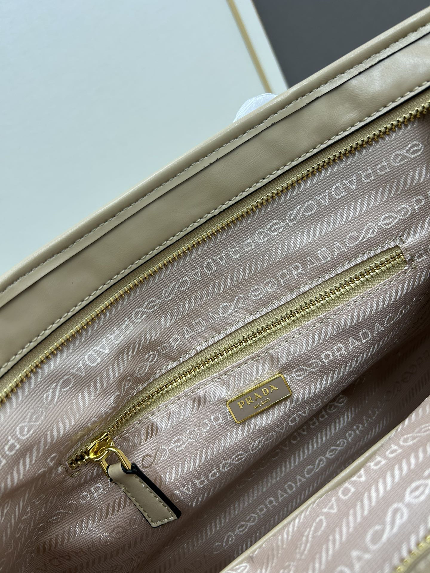 PRADA - Soft Lux Soft Leather Shoulder Crossbody Handbag Stone Grey