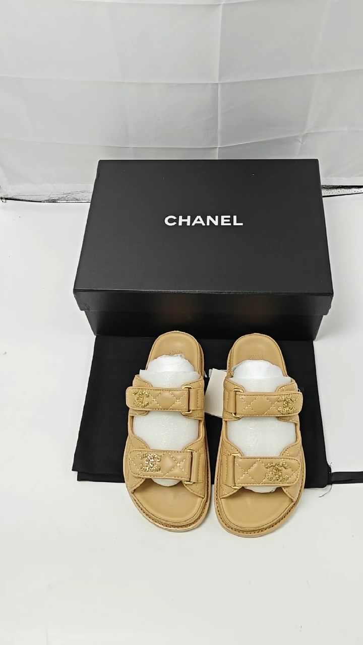 CHANEL Leather Slippers Women Brown