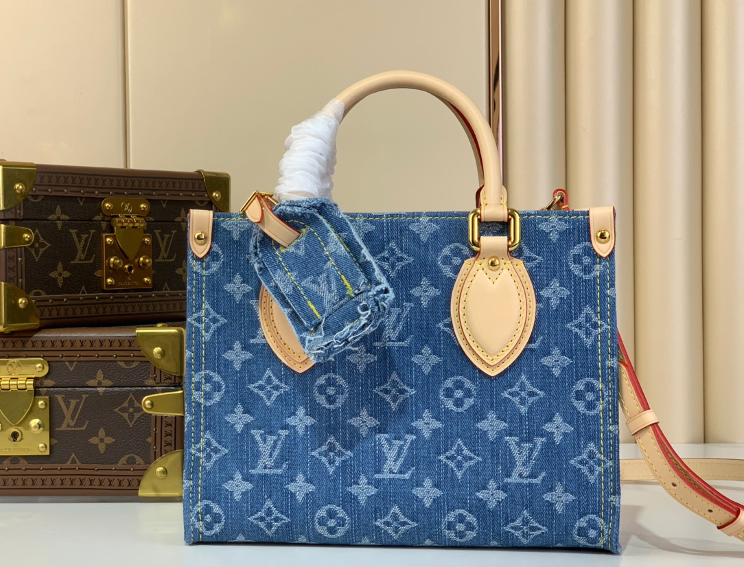 LOUIS VUITTON - LV ONTHEGO PM Blue denim Shoulder Crossbody Handbag blue