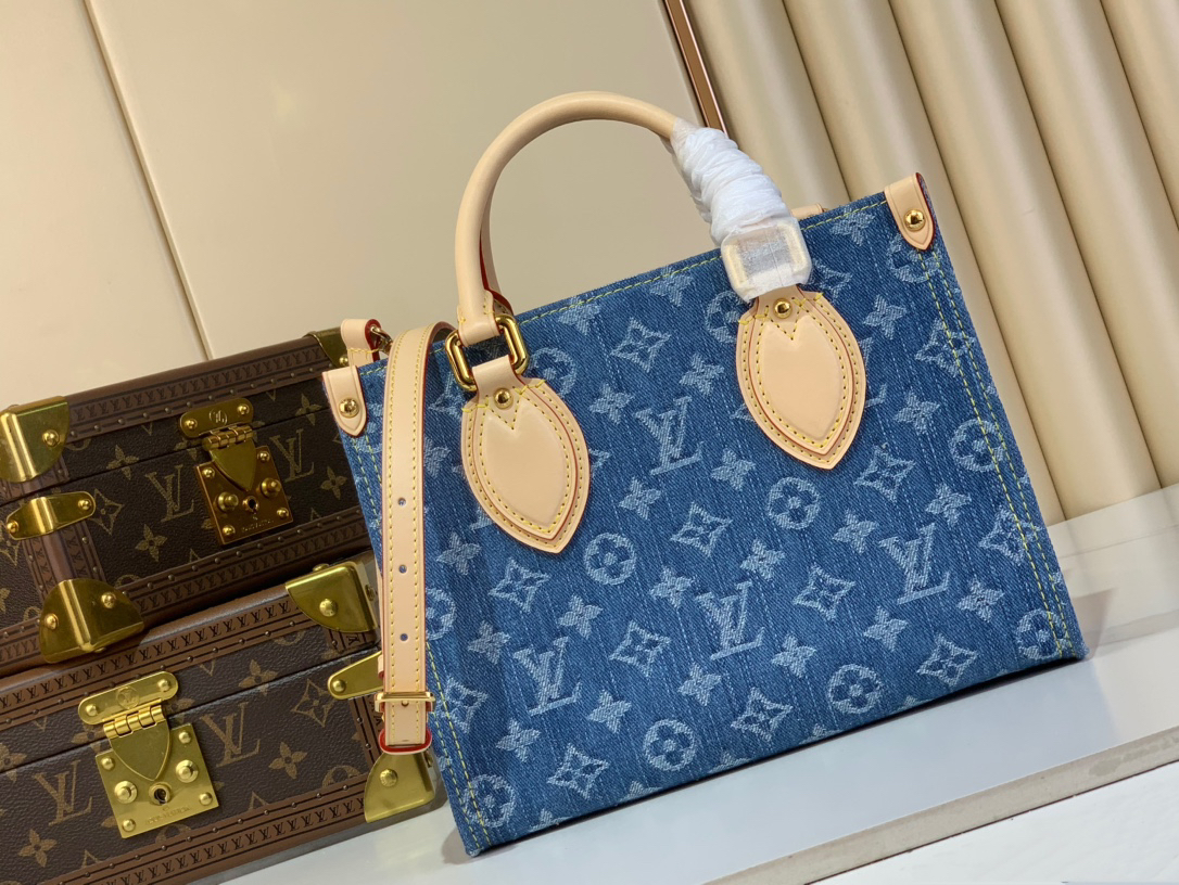 LOUIS VUITTON - LV ONTHEGO PM Blue denim Shoulder Crossbody Handbag blue
