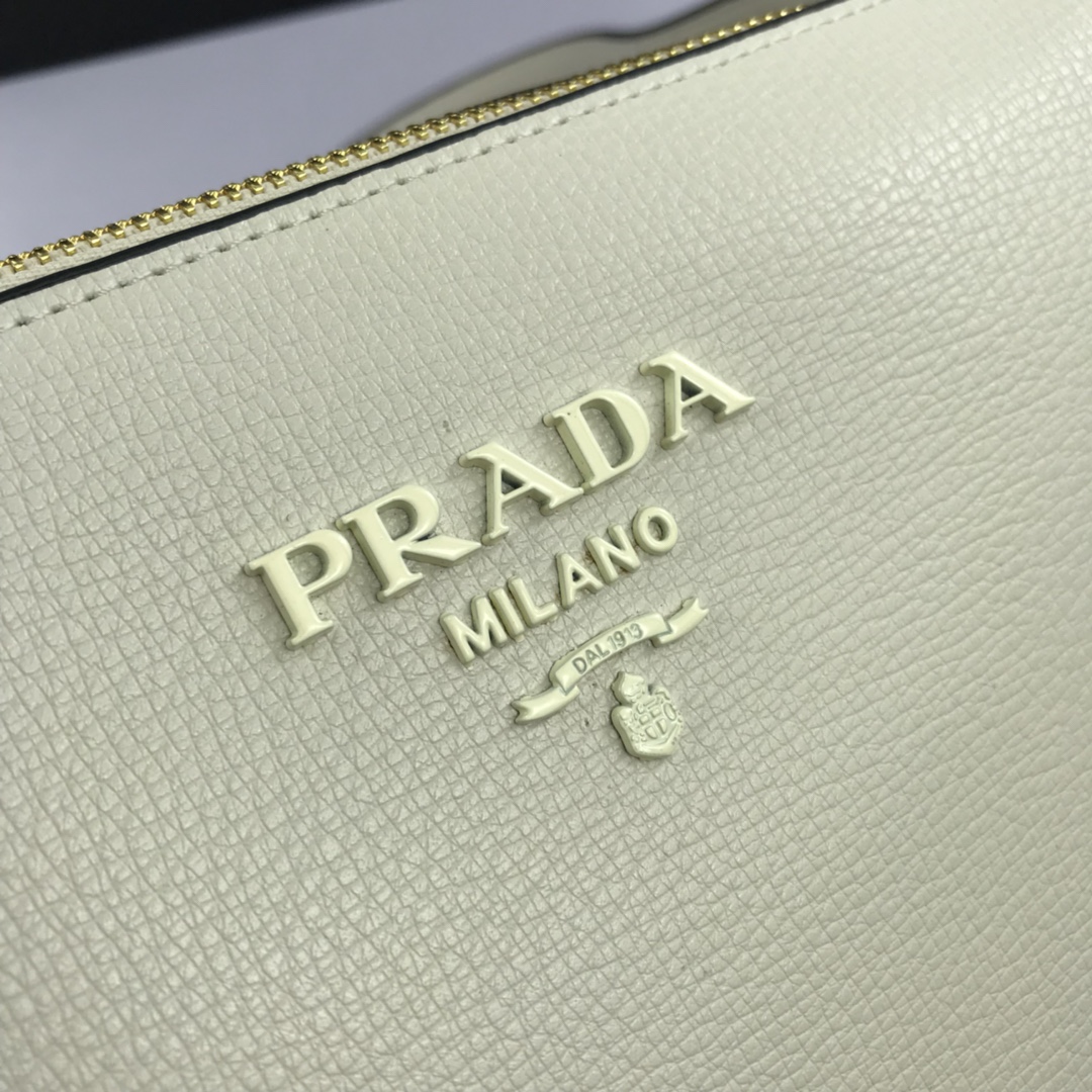 PRADA - Milano Logo Leather Shoulder Bag White/Pink/Black